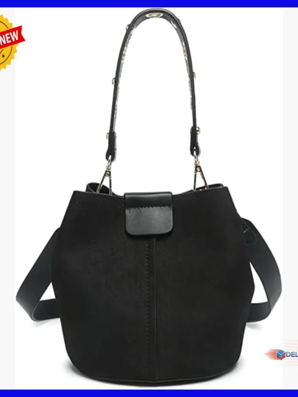 Faux Suede Bucket Bag Hobo Crossbody Shoulder Purse Detachable Strap
